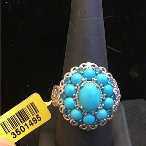 JTV Sleeping Beauty Turquoise multi gemstone flower Ring